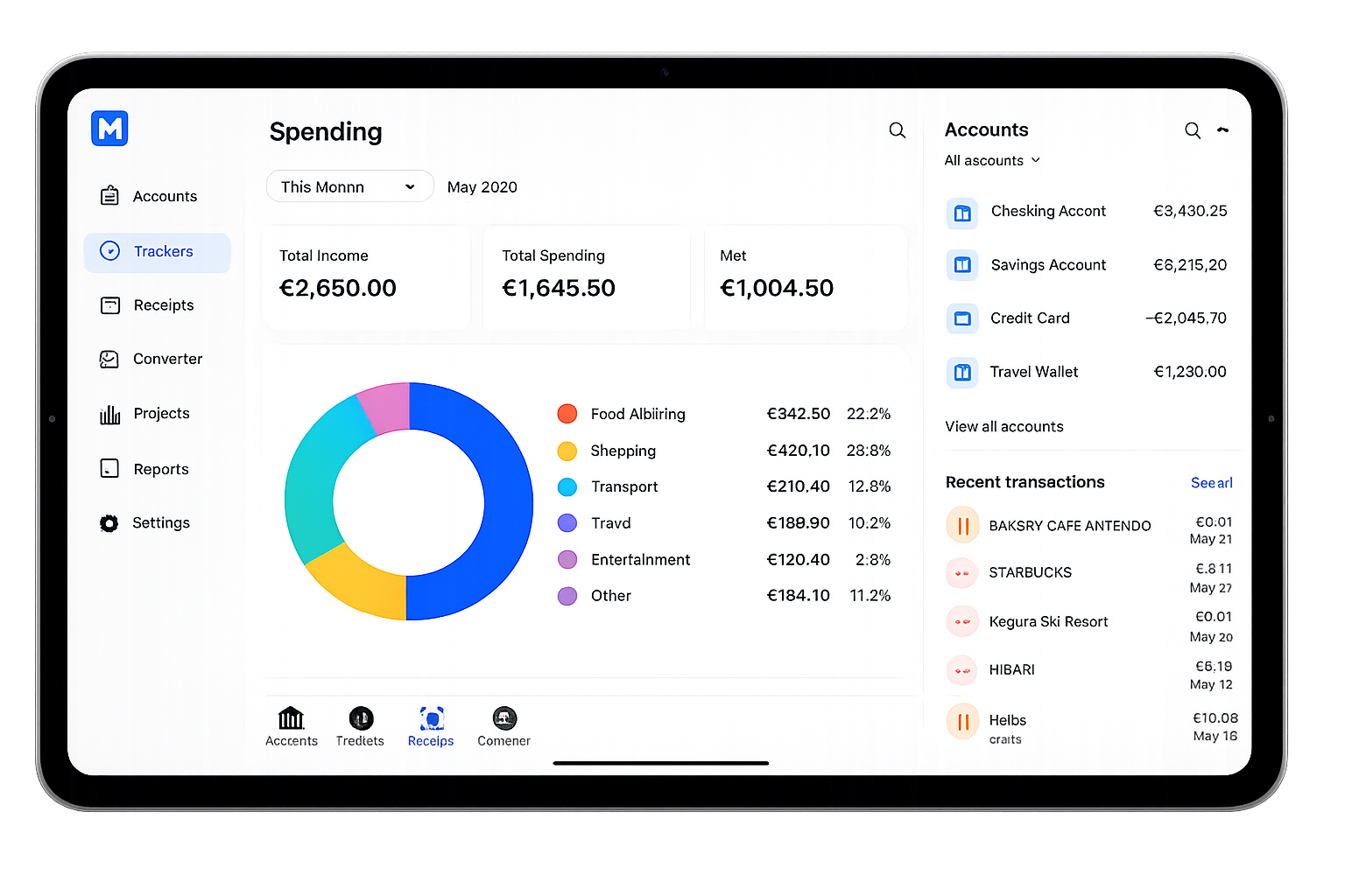 Monaka spending dashboard on iPad